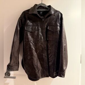 Dark Brown Leather Shirt Jacket